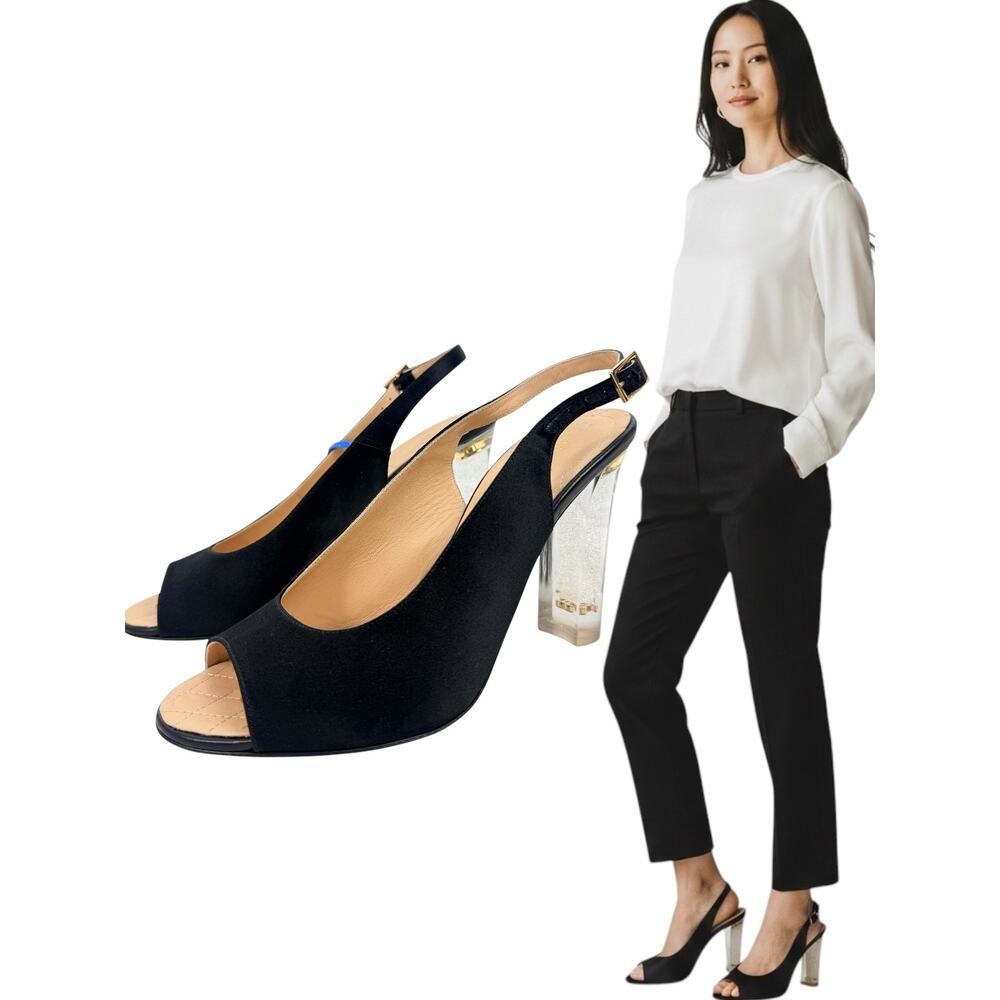 Chanel 2015 CC Logo Runway Lucite Slingback Pumps Black Size 40